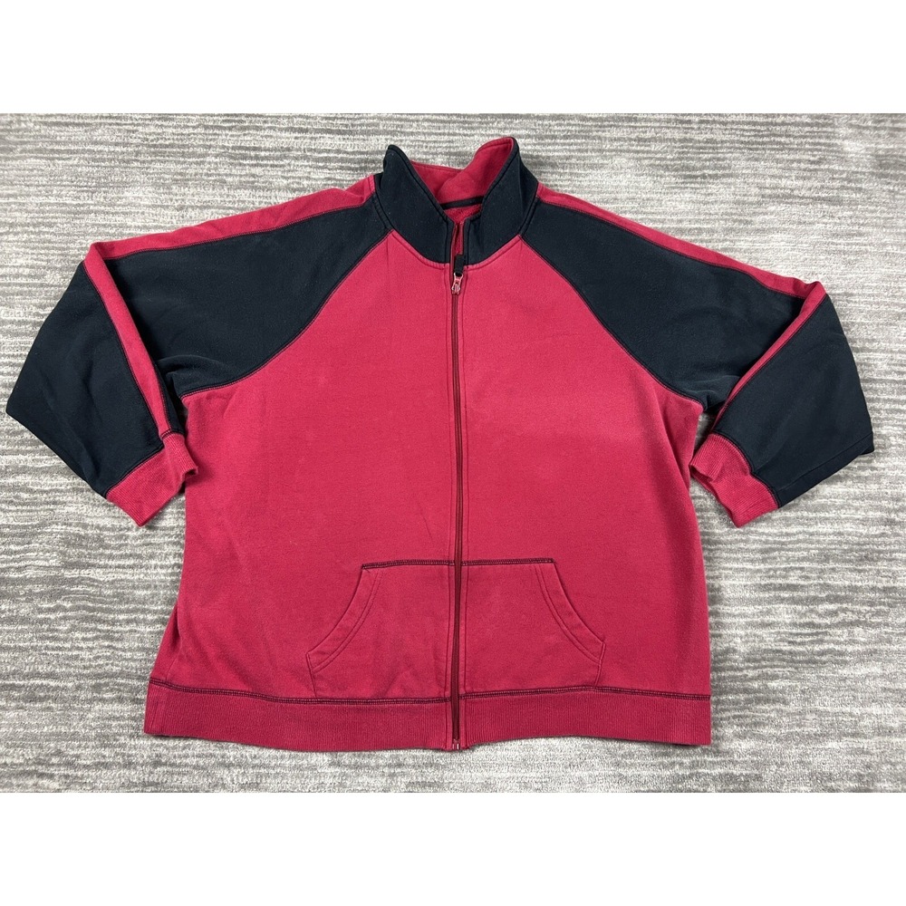 St. Johns‎ Bay Fleece Jacket Womens 2X Red Black Colorblock Full Zip Mock Neck